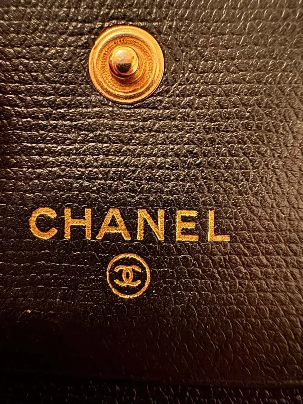 Chanel Black Caviar Leather Coco Button Trifold Compact Wallet